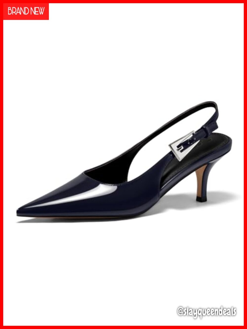 Slingback Kitten Heels Pointed Toe Buckle Pumps Low Heels Comfortable